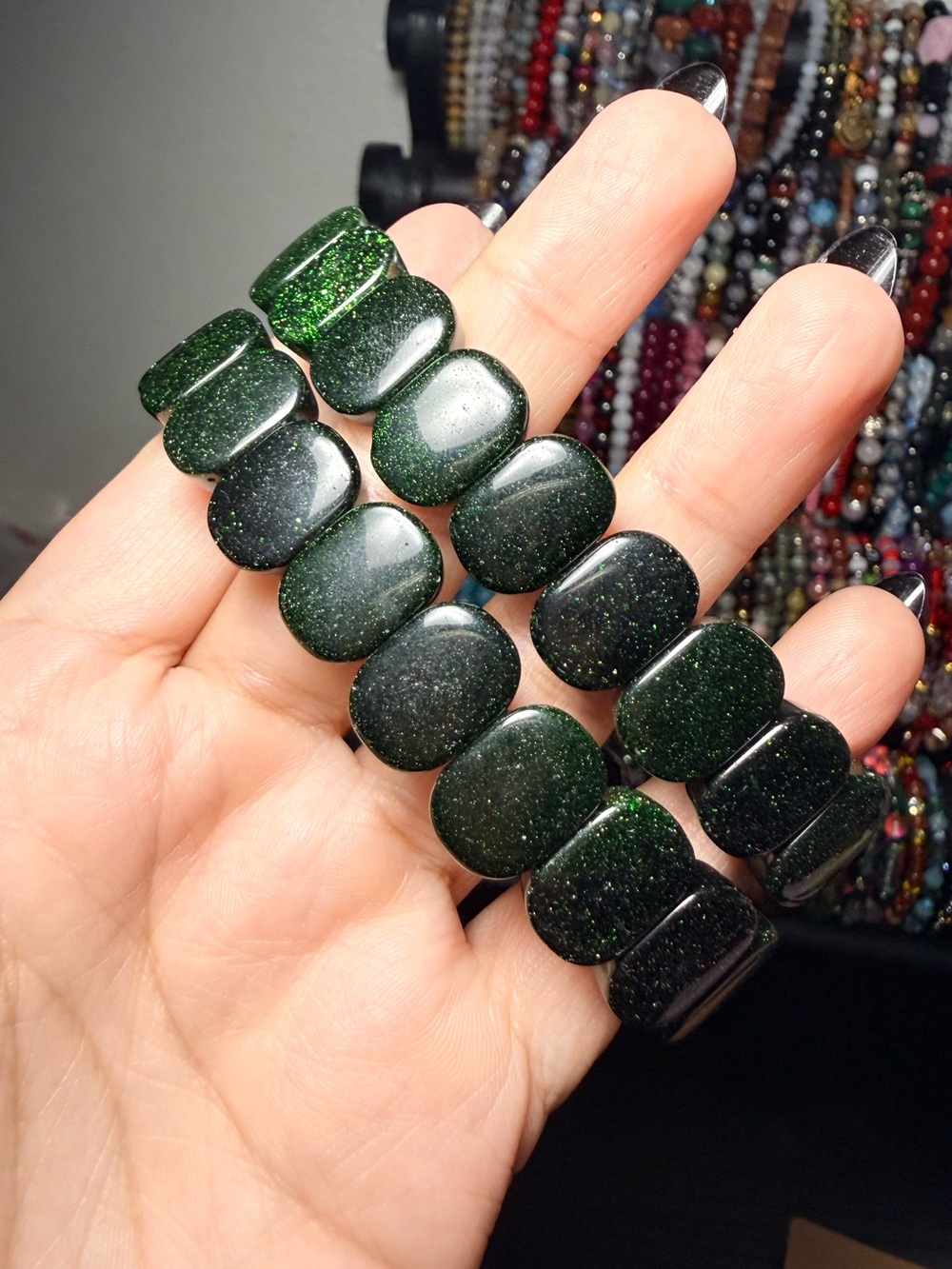 ONE Green Sandstone Sparkle Stretch Bangle Bracelet